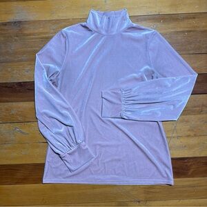 Halogen Pink Velour Mockneck Balloon sleeve Shirt Sz M